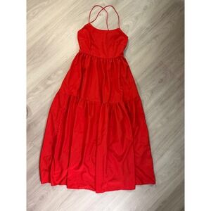 SHEIN Red Spaghetti Strap Tiered Maxi Dress Flowy Backless Boho Festival Size S